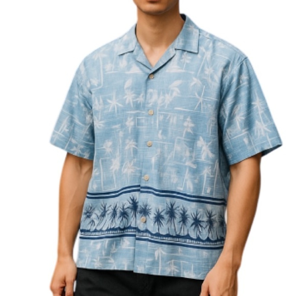 VINTAGE Y2K Men’s Blue Tropical Print Hawaiian Shirt 725 Short Sleeve Size M